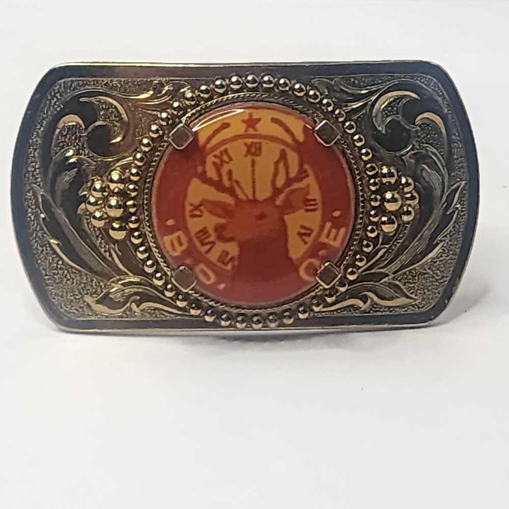 BPOE Benevolent & Protective Order of Elks Clock Gold & Red Color Belt Buckle